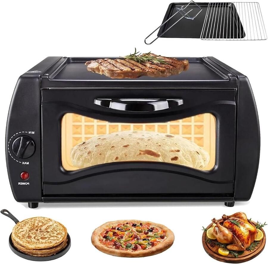 Pizzaoven Mini Ovens Thuis Bakken Dubbele Kookoven 15L Capaciteit Zwart