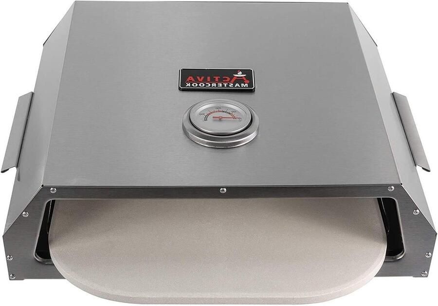 Pizzaoven Opzetstuk Pizza Box Buiten Pizza Bakken Met Temperatuurmeter 44.5 x 35.5 cm Zilver