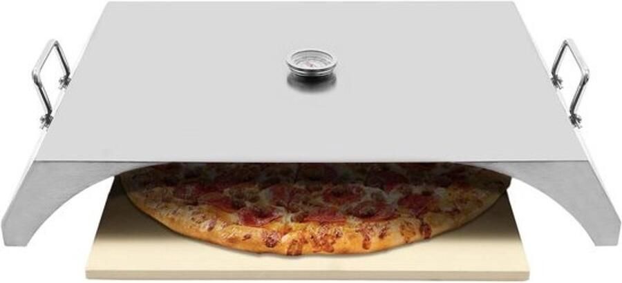 Pizzaoven opzetstuk Pizzacover voor barbecue Buiten koken Met temperatuurmeter 55 x 382 x 9 cm Zilver