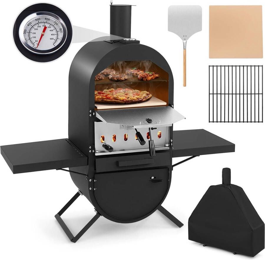 Pizzaoven Outdoor Pizzaoven met zijplateaus grillrooster van roestvrij staal incl. 30 5 cm pizzasteen waterdichte afdekking pizzaschep voor tuin camping
