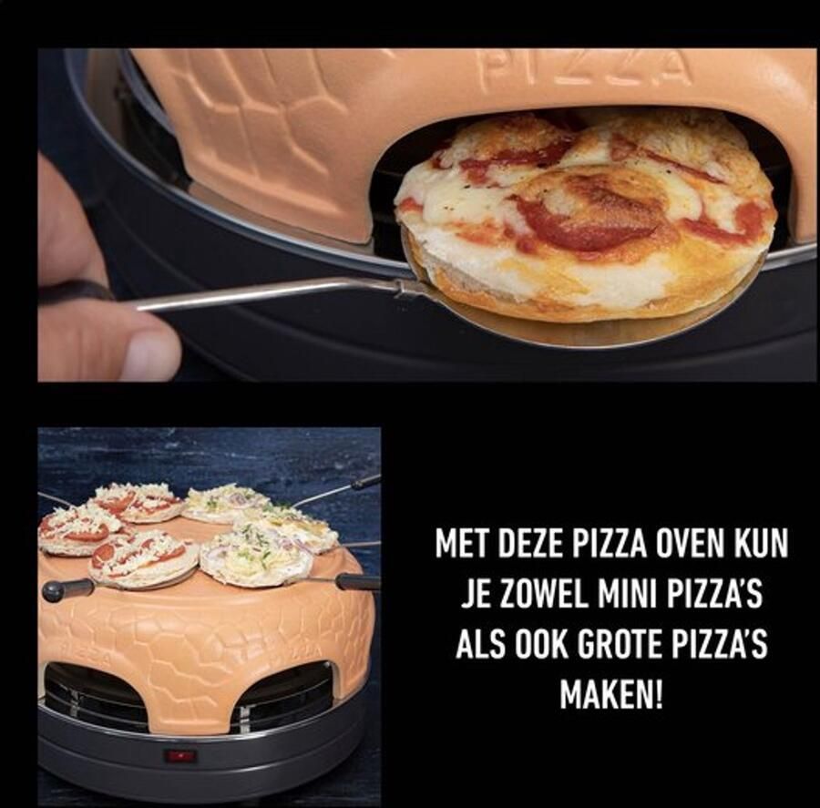 Pizzaoven Platte Koepel 1000 Watt Vermogen 42 x 42 x 24 cm Afmetingen Terracotta Materiaal Voor Thuisgebruik