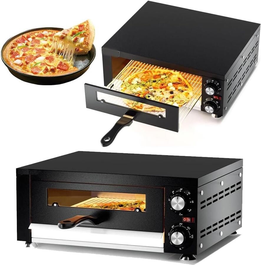 Pizzaoven voor Binnen Elektrische Oven Thuis Bakken Gelijkmatige Verwarming 30 cm Pizza Zilver - Foto 1