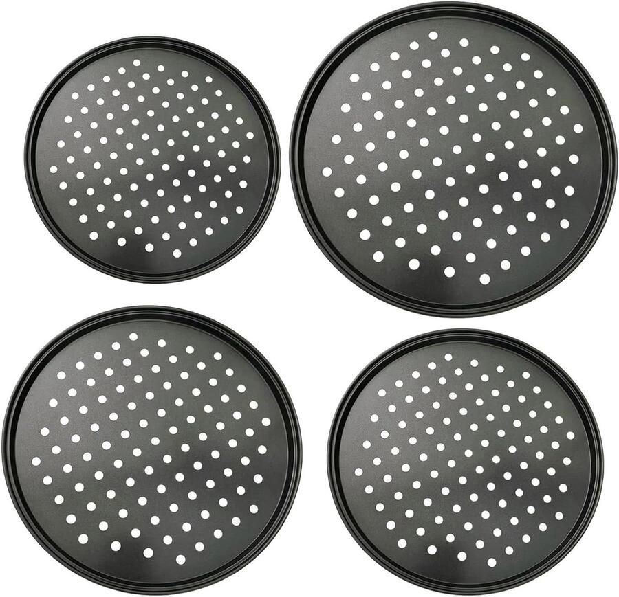 Pizzapan 4-Delig Bakplaat Set Pizza Bakken Antiaanbaklaag 32 cm Zwart