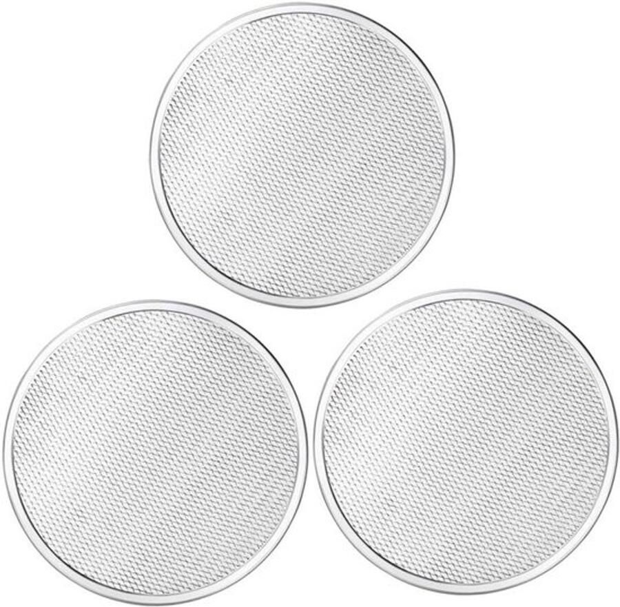 Pizzapan Gaten Bakset Gaas Pizza Bakken Gegoten Uit Eén Stuk 3 Stuks 20cm Zilver