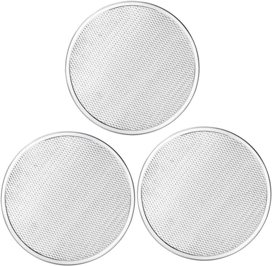 Pizzapan Gaten Bakset Gaas Pizza Bakken Gegoten Uit Eén Stuk 3 Stuks 20cm Zilver