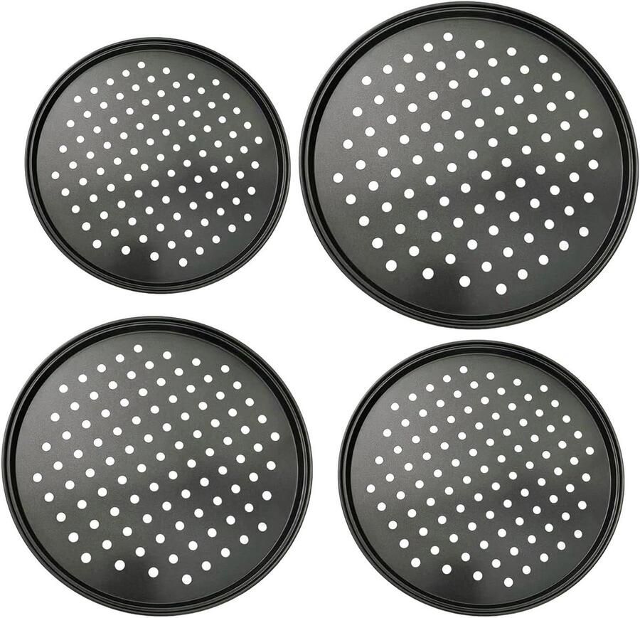 Pizzapan Set Bakplaat Oven Pizza Bakken Antiaanbak Laag 4 Delig Zwart