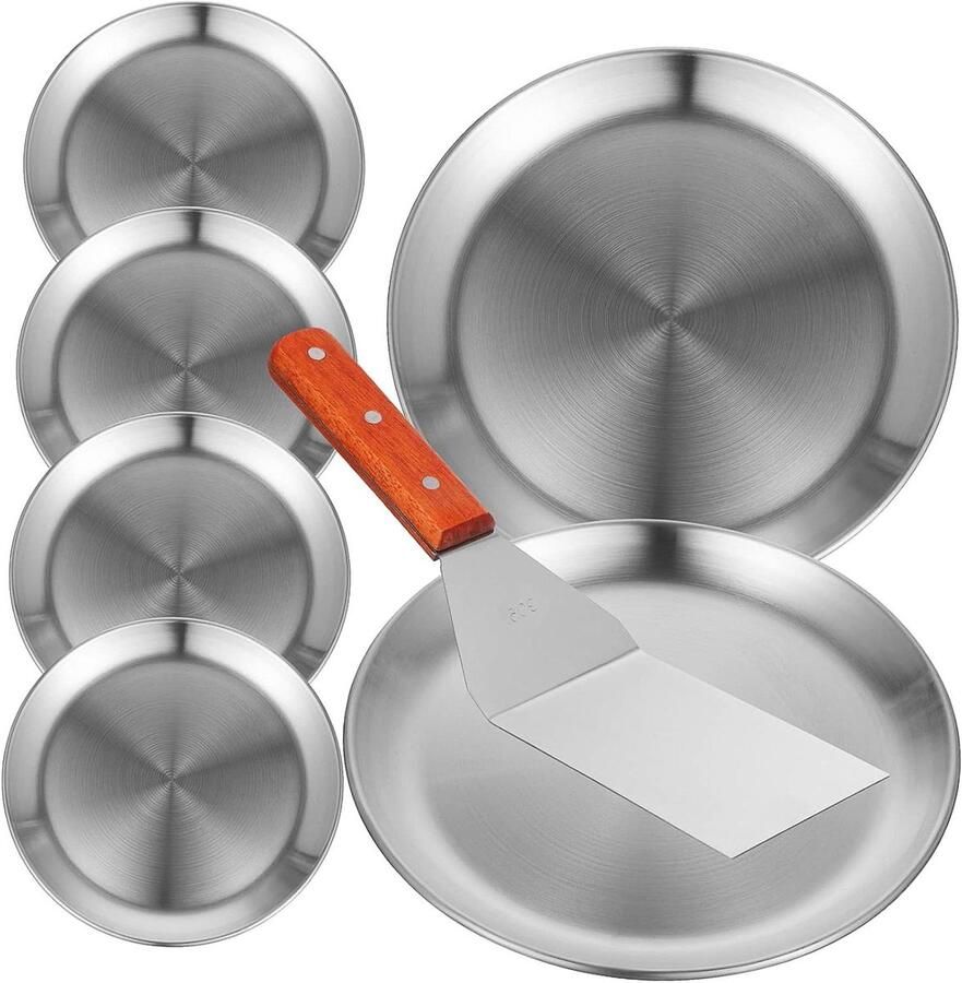 Pizzapan Set Bakplaat Pizza Thuis Bakken Met Antiaanbaklaag 6 Stuks 20 cm Zilver