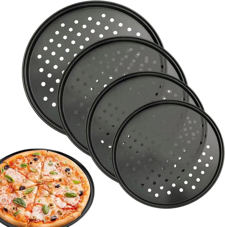 Pizzapan Set Bakplaat Pizza Thuis Pizza Bakken Geperforeerde Bodem 4-Delig Zwart