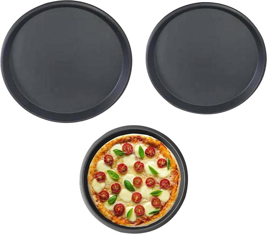 Pizzapan Set Bakplaten Pizza Bakken Antiaanbaklaag 3 Maten Zwart