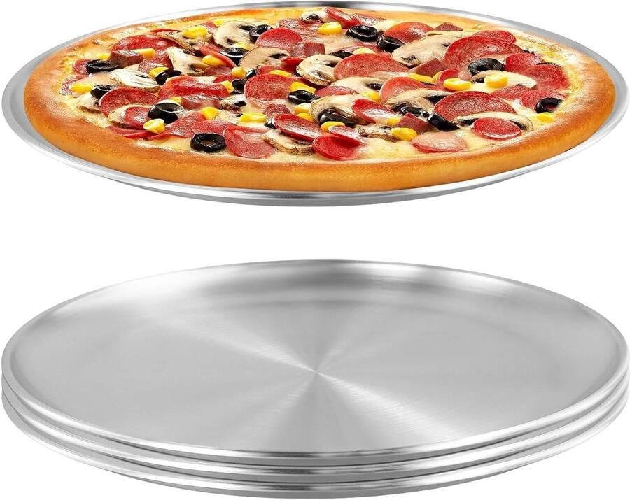 Pizzapan Set Ronde Bakplaat Bakken en Serveren Voedselveilig Roestvrij Staal 30 cm Diameter Zilver
