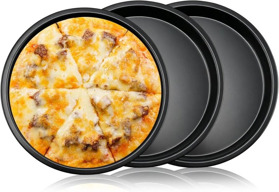 Pizzapannen Bakplaten Oven Bakken Antiaanbaklaag 3 stuks 28 cm Zwart