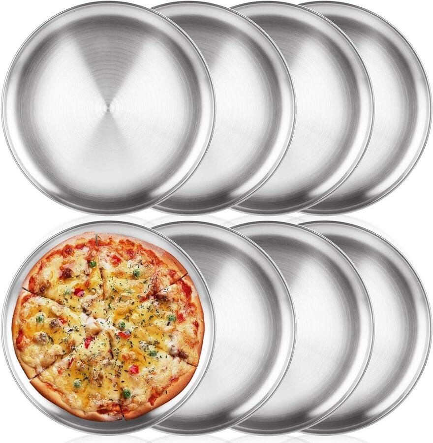 Pizzapannen Set Bakplaten Pizza Bakken Vaatwasmachinebestendig 8 Stuks 20 cm Zilver