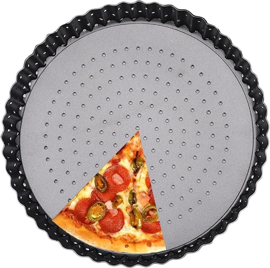 Pizzaplaat Koolstofstaal Bakplaat met gaten Krokante korsten maken Gaten voor luchtstroom 20.3 cm Zwart