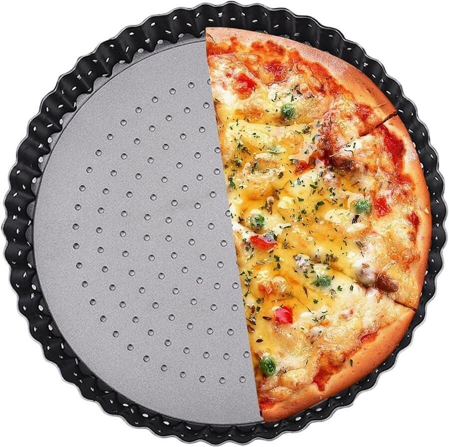 Pizzaplaat met gaten Pizzabodem bakplaat Pizza bakken Antiaanbaklaag 203 cm Zwart