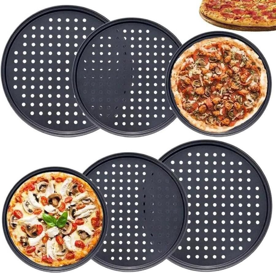 Pizzaplaat Netplaat Bakplaat Pizza Bakken Geperforeerd Oppervlak 245 cm Zwart
