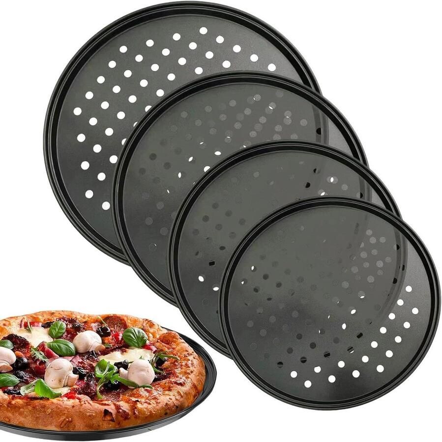 Pizzaplaat Set Bakplaat Pizza Perfecte Pizza Bakken Antiaanbaklaag 4 Delen Zwart