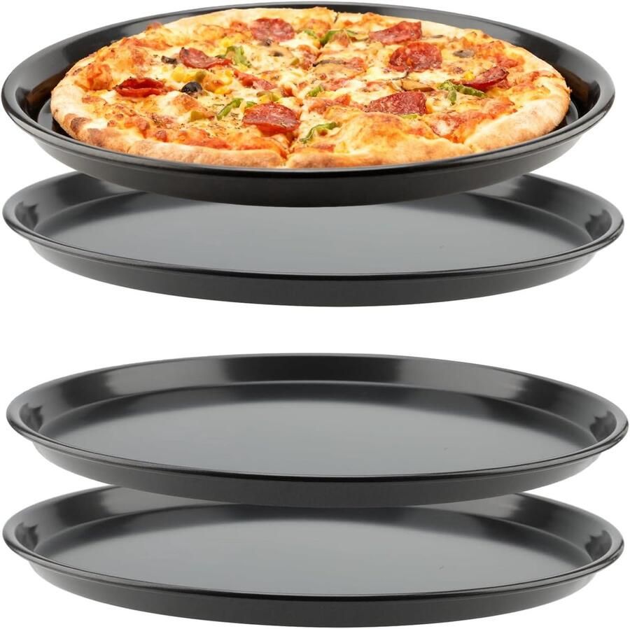 Pizzaplaat Set Bakplaat Rond Knapperige Pizza Bakken Antiaanbaklaag Geperforeerd 32 cm Diameter Zwart