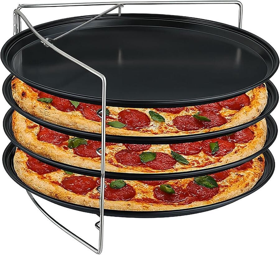 Pizzaplaat set van 4 32 cm antiaanbaklaag staal ronde pizza bakplaat voor oven antraciet