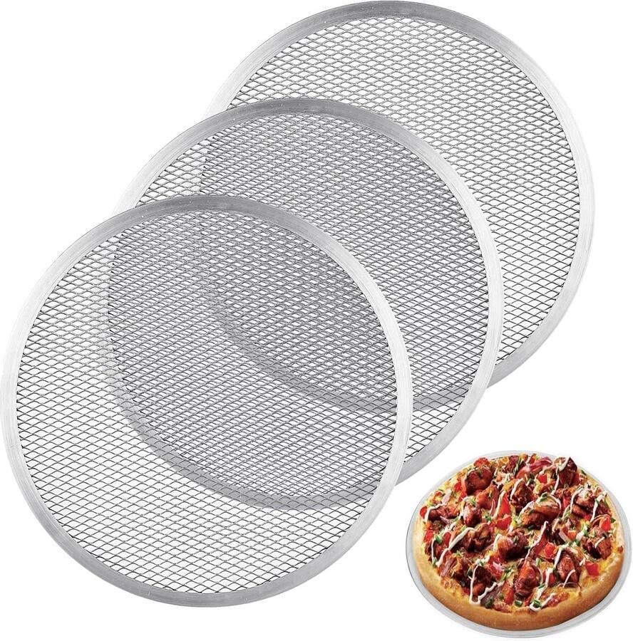 3 Stuks Ronde Aluminium Pizzascherm 33 cm Zeef Bakplaat voor Oven