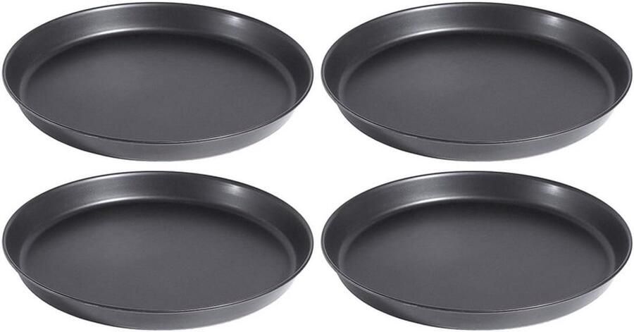Pizzaplaten Set 26 cm 4 Rond Bakplaten met Geflensde Rand Blauwplaatstaal Geschikt voor Oven Voor Pizza Taartbodems en Baken