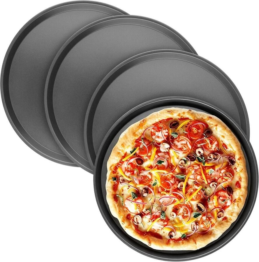 Pizzaplaten Set Bakplaten Bakvormen Creatief Bakken Antiaanbaklaag 4 Stuks 29cm Zwart