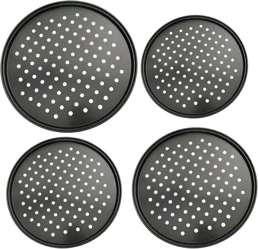Pizzaplaten Set Bakplaten Oven Professioneel Bakken Antiaanbaklaag 4 Stuks Zwart
