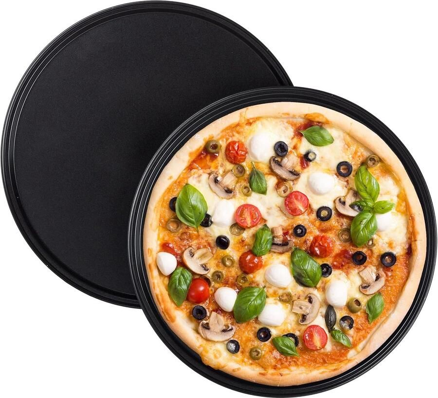Pizzaplaten Set Bakplaten Pizza Bakken Antiaanbaklaag 32 cm Rond Antraciet