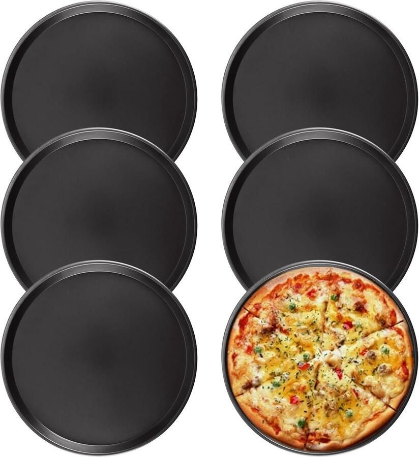 Pizzaplaten Set Bakplaten Taart Thuis Bakken Antiaanbaklaag 6 stuks 30 cm Zwart