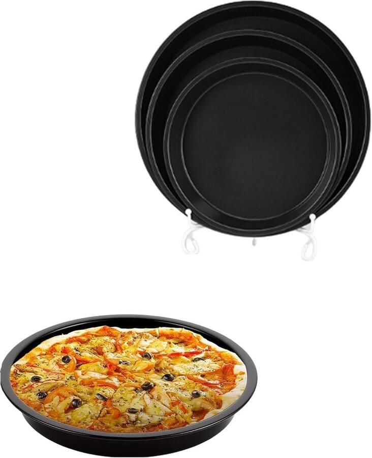 Pizzaplaten Set Bakvormen Thuis Koken Antiaanbaklaag 3 Delig Zwart