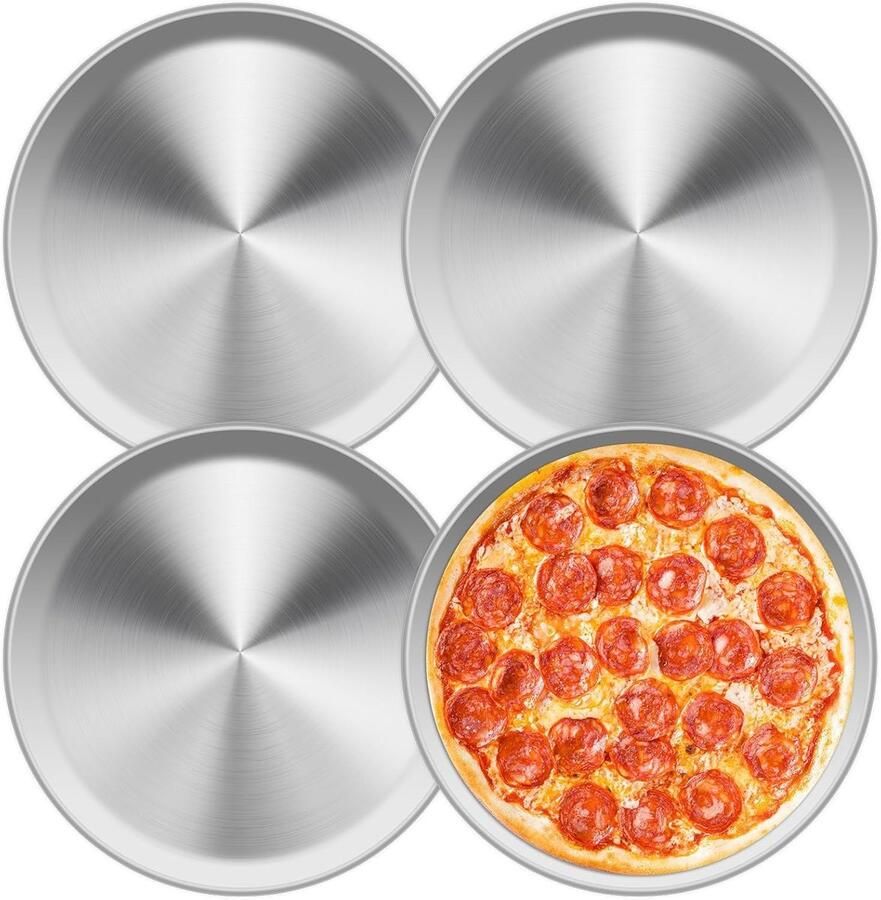 Pizzaplaten Set Ronde Bakplaten Bakken en Braden Vaatwasmachinebestendig 26 cm Doorsnede Zilverkleurig