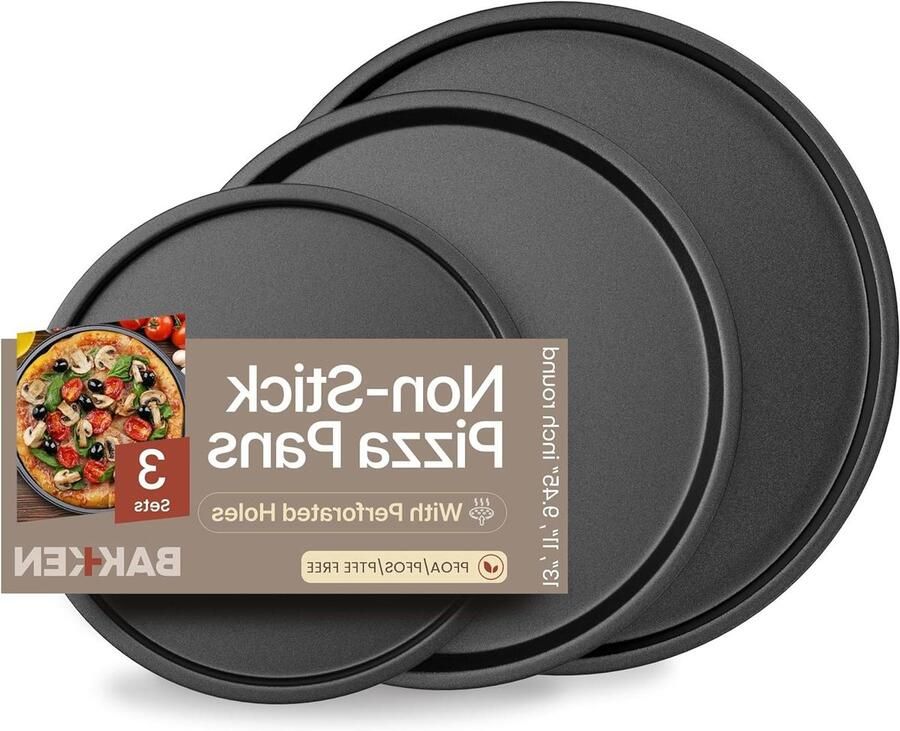 Pizzaplatenset Bakplaten Thuis koken Antiaanbaklaag 3 maten Grijs