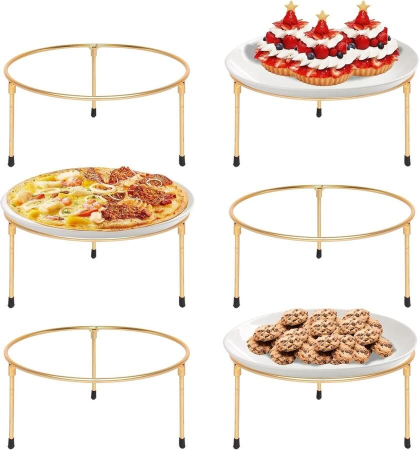 Pizzarek Set Pizzastandaard Buffet Display Stapelbaar Ontwerp 20x20x10 cm Goud