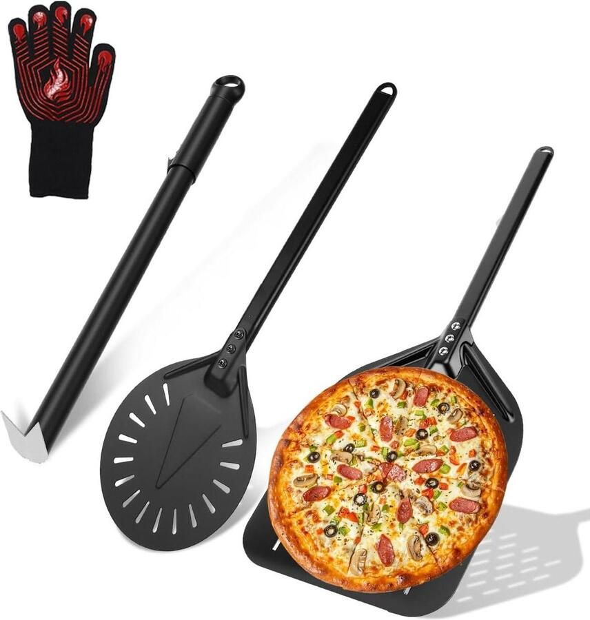 Pizzaschep Set Pizzaspade Aluminium Pizza Bakken Met Hittebestendige Handschoenen 3-delig Aluminium