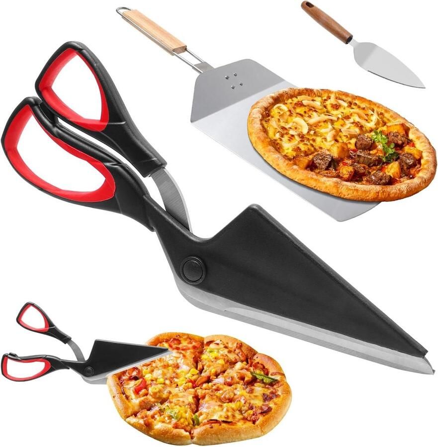 Pizzaschil met opvouwbaar handvat pizzaschaar en metalen spatels voor het bakken van pizza brood en gebak in de oven