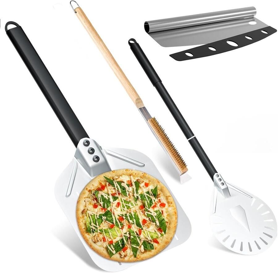 Pizzaset Aluminium 30 5 cm en 22 cm Met Roestvrijstalen Pizzasnijder en Kokosvezel Borstel Voor Pizzaliefhebbers