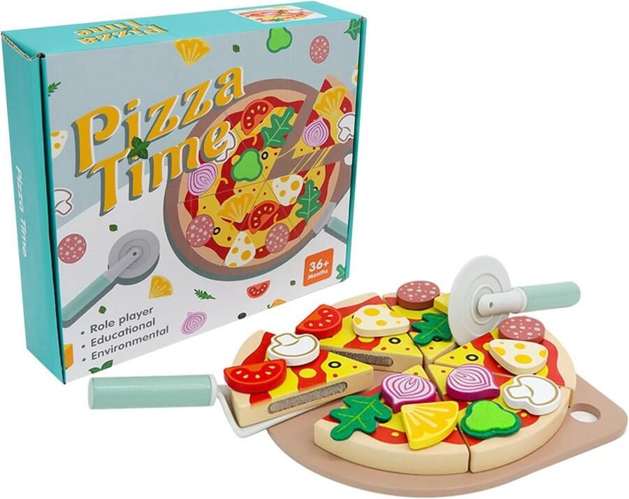 Pizzaset Hout Keuken Speelgoed Rollenspel Leren Duurzaam Materiaal 23 x 22 x 5 cm Pizza