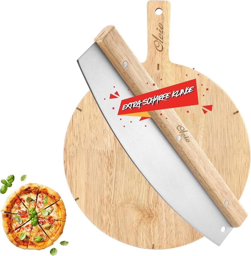 Pizzaset Hout Roestvrij staal Inclusief weegmes Met snijmarkeringen Voor Pizzaliefhebbers
