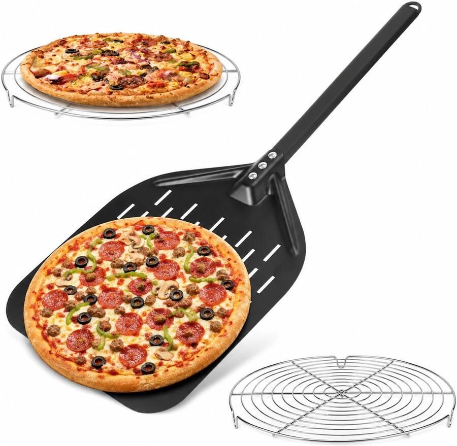 Pizzaset met Afkoelrek en Pizzaspatel Ø 30 cm voor Zelfgemaakte Pizza