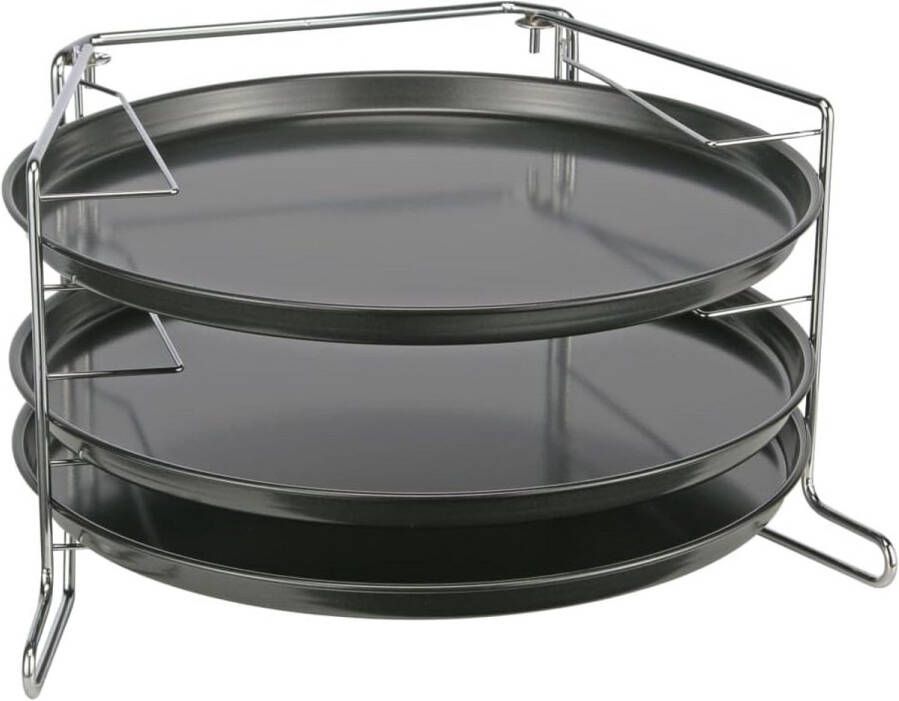 Pizzaset voor 3 Pizza's 4-delige Set met Antiaanbak Bakplaten en Houder