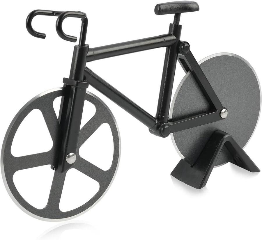 Pizzasnijder in de vorm van een fiets van roestvrij staal met anti-aanbaklaag Grappig en praktisch keukengerei voor pizzaliefhebbers en kookliefhebbers