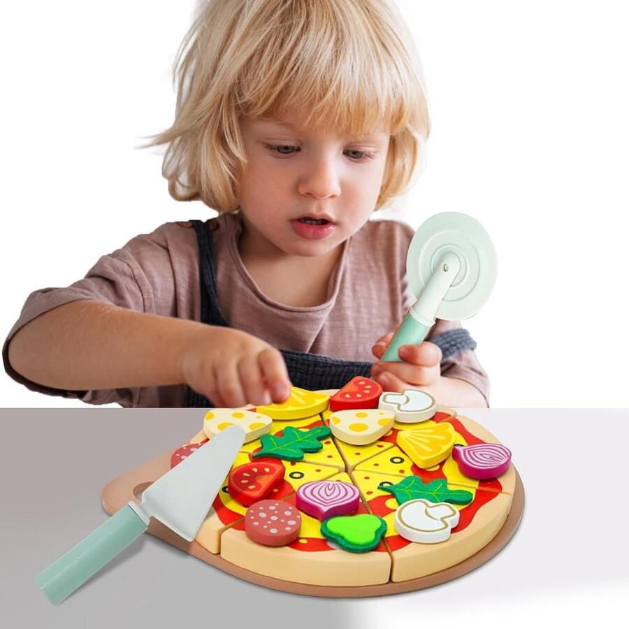 Pizzaspeelgoed Hout Keuken Speelgoed Doen alsof Realistische Houten Set 23.8 x 22.3 cm Pizza