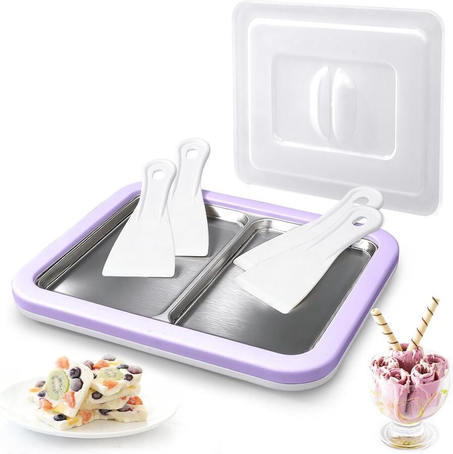 Plaat met 4 spatels ijsrolplaat ijsplaat ijsrollenmaker voor kinderen familie gelato doe-het-zelf lavendel