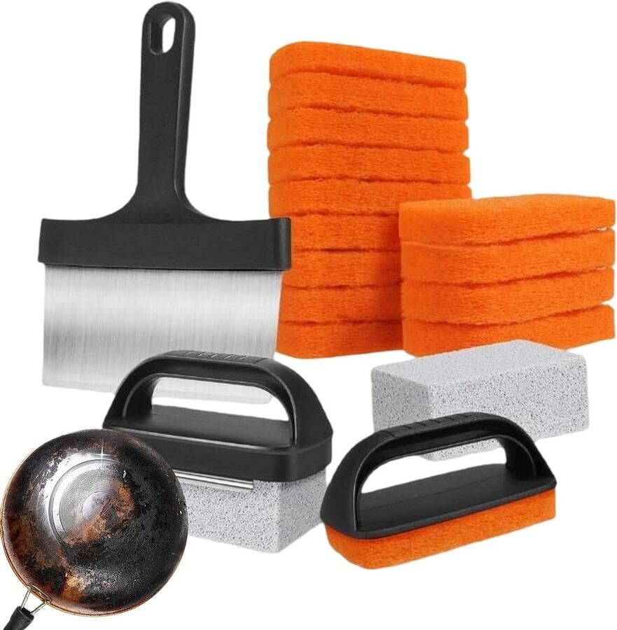 Plaat Reiniger Grill Schraper Schuurspons BBQ Schoonmaken Veelzijdige Kraspreventie 28.5 x 25.5 x 10 cm A