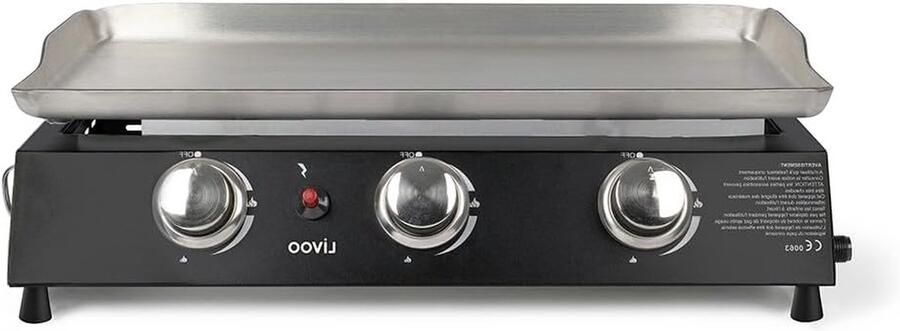 Plancha Gas Bakplaat Grill Buiten Koken 3 RVS Branders 65 x 47 cm Zwart