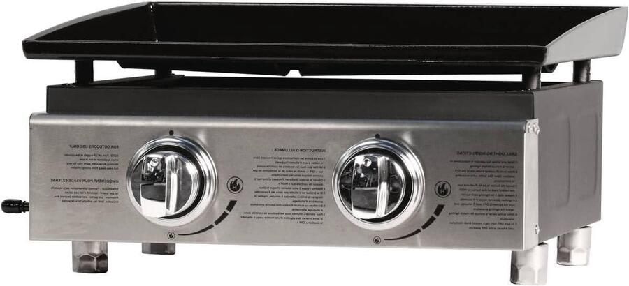 Plancha Gas Grill Bakplaat Buiten Koken Twee Branders 46 x 55 x 23 cm Grijs
