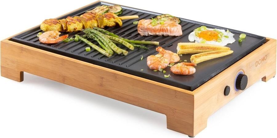 Plancha Grill Elektrische Grillplaat Gezellig Tafelen Gietijzeren Bakplaat 42 x 28 cm Houtkleur Zwart