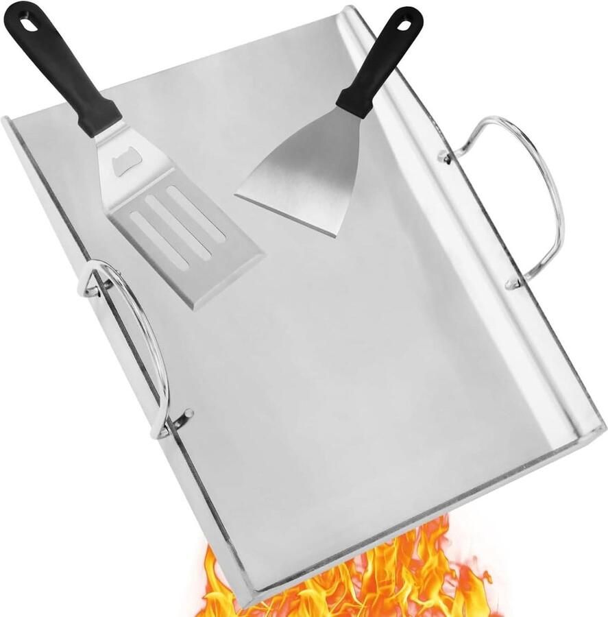 Plancha Grillplaat Bakplaat BBQ Buiten Koken 4mm Dik Roestvrij Staal 40 x 30 cm Zilver