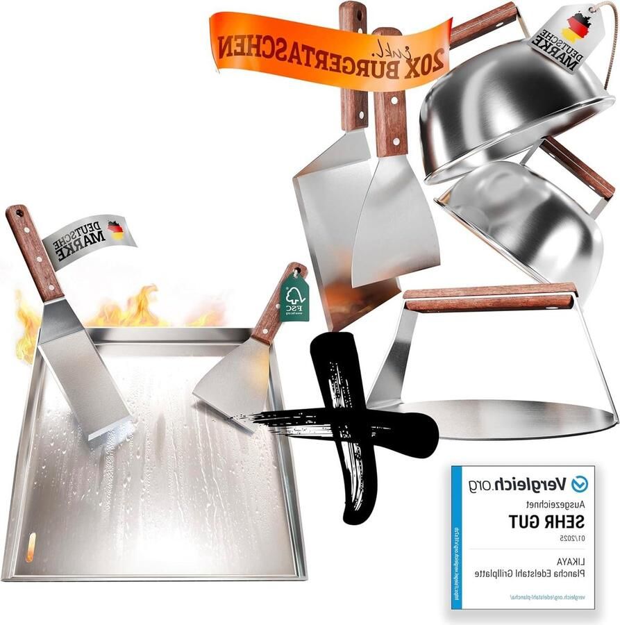 Plancha Grillplaat Bakplaat BBQ Hamburgers Grillen Roestvrij Staal 40 x 40 cm Zilver
