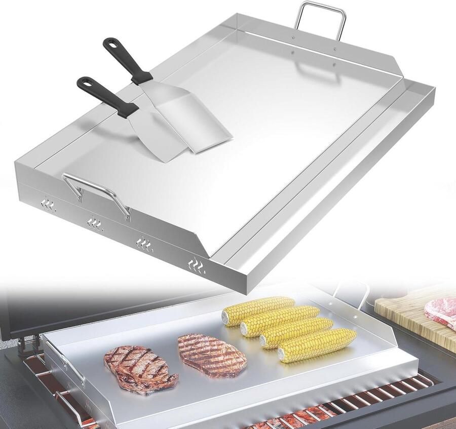 Plancha Grillplaat Bakplaat BBQ Professioneel Grillen Gelijkmatige Warmteverdeling 65 x 40 x 7 cm Zilver