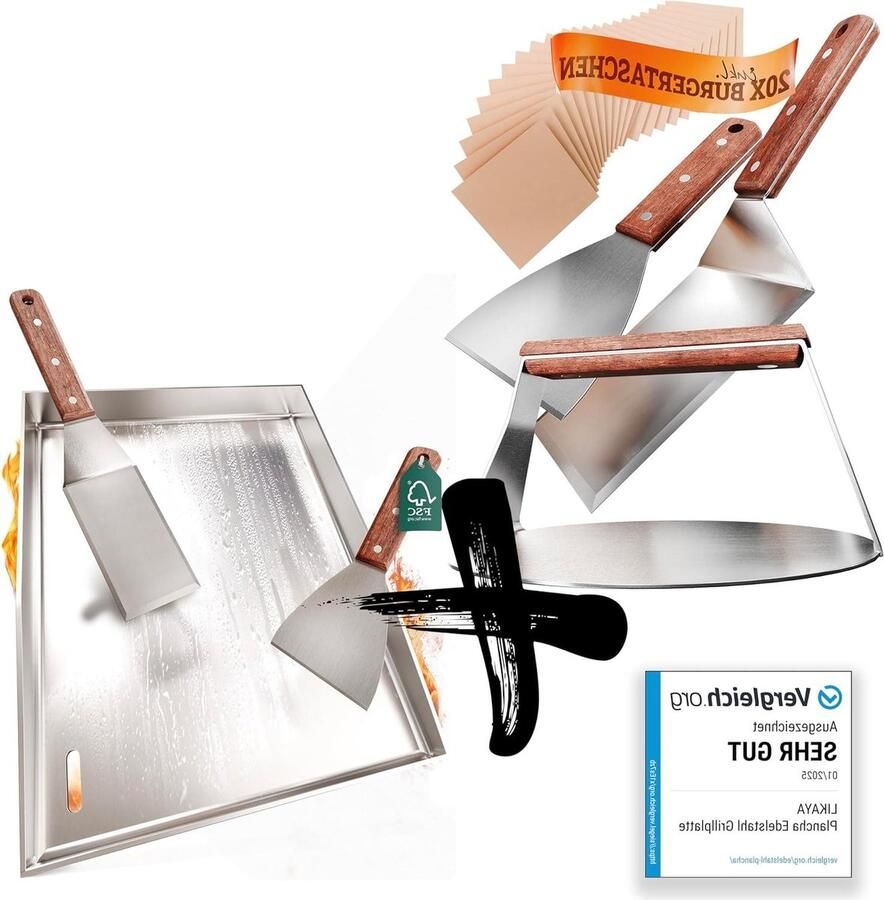 Plancha Grillplaat Bakplaat BBQ Smash Burgers Massief RVS 40x30 cm Zilver